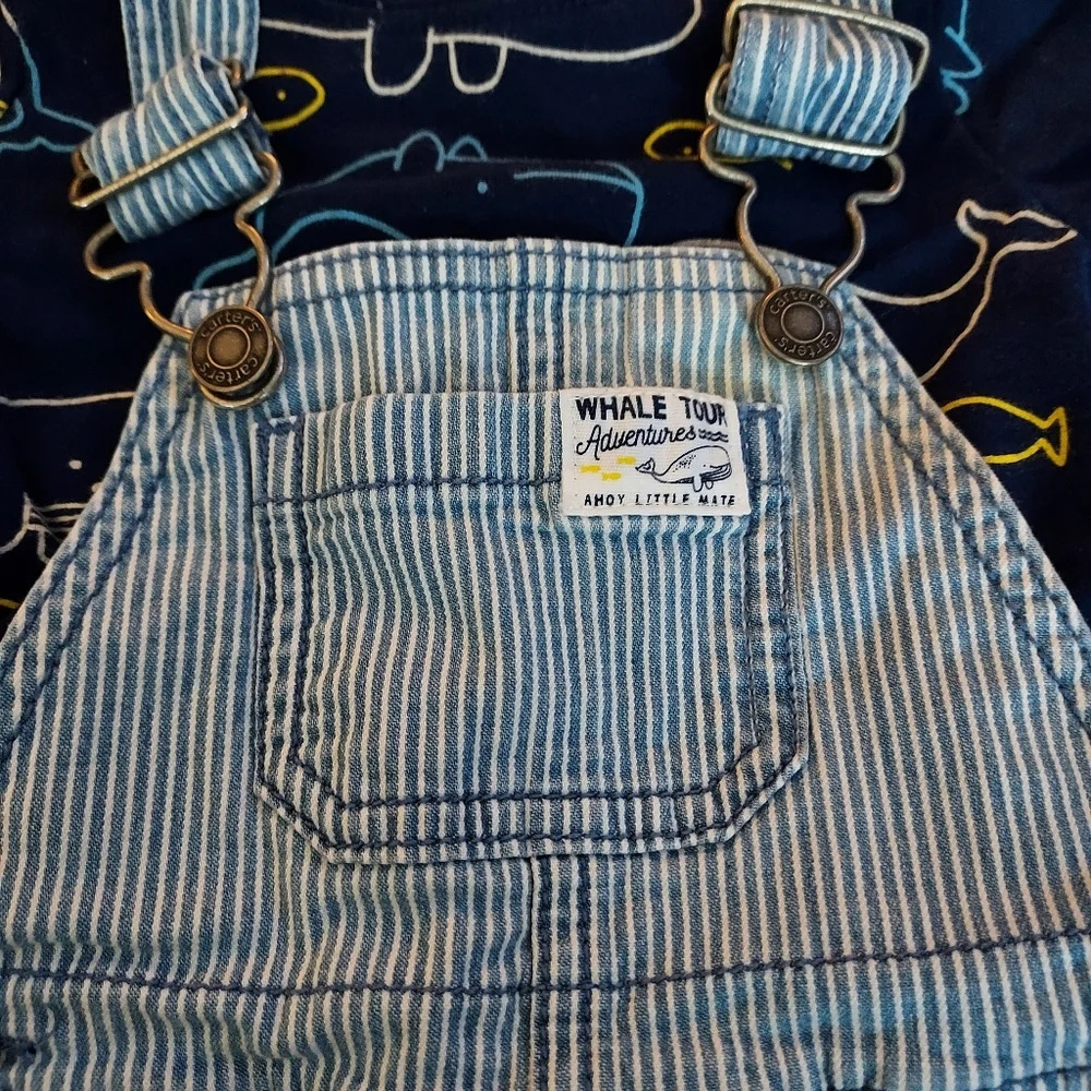 Carters Baby Boys 2-Piece Whale Tee and Short Overalls Set in Size 6M - Picture 3 of 9